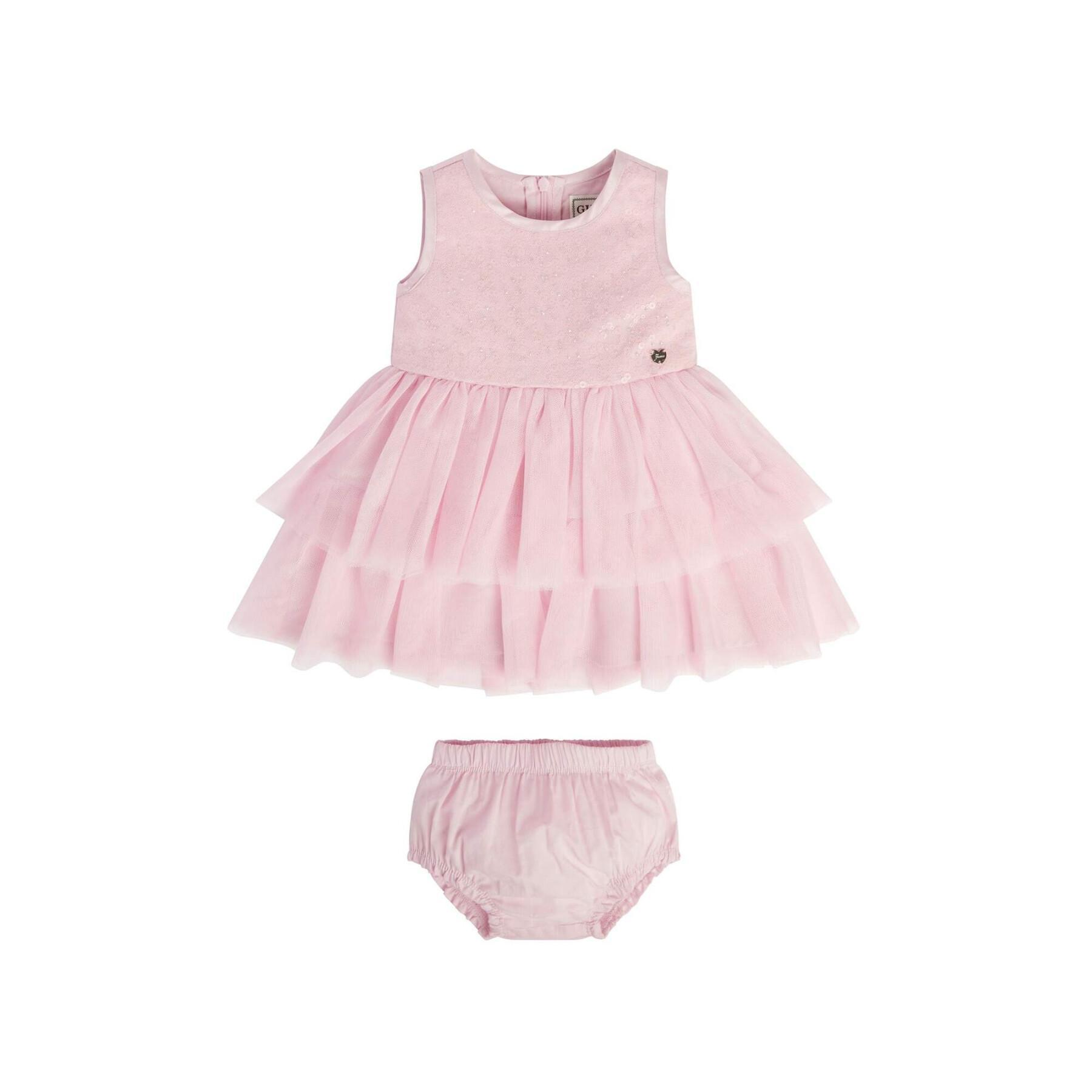Set embroidered mesh dress with beads + baby girl panties Guess