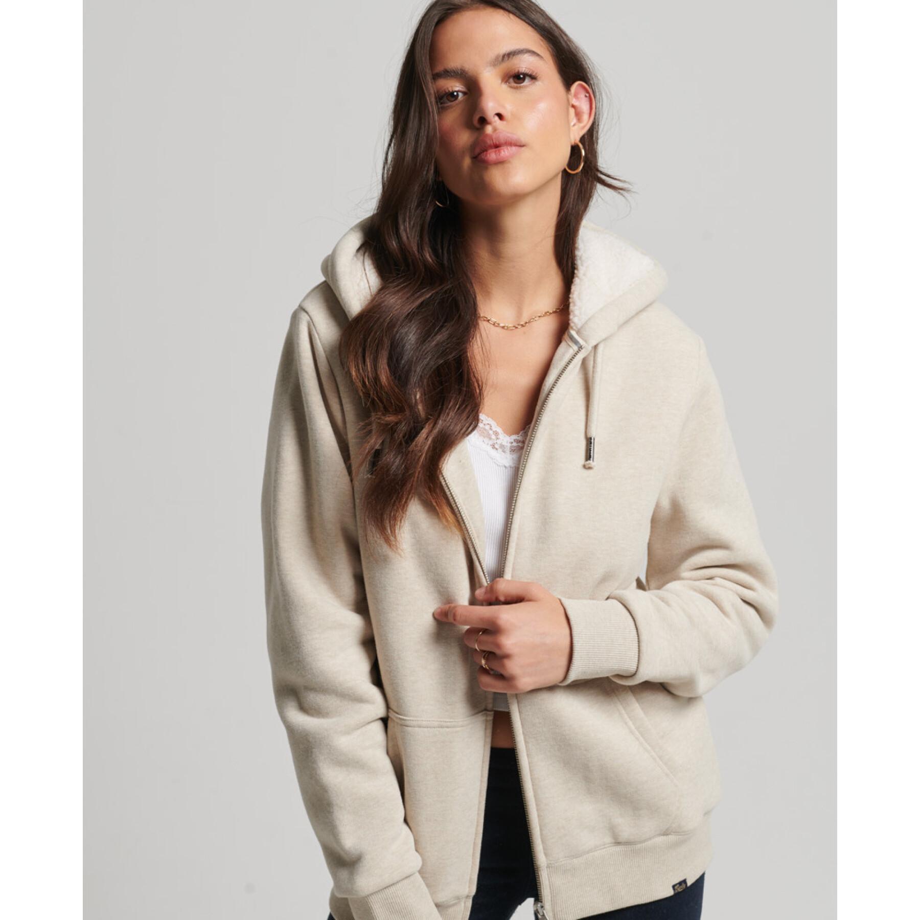 Hoodie with zipper lined with wool skin for women Superdry